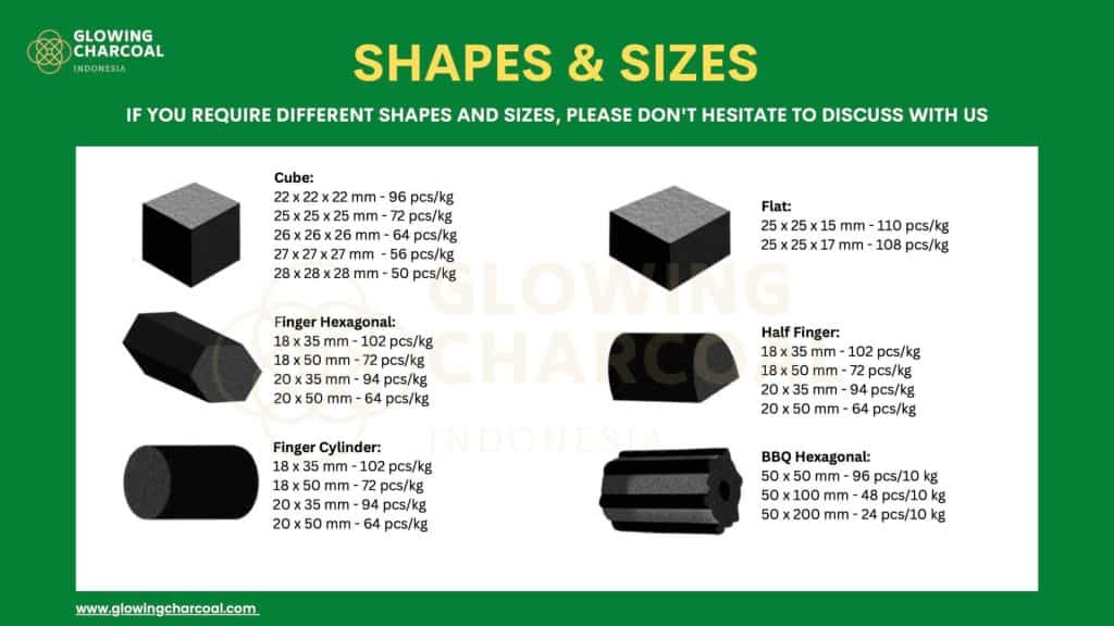 Coconut Charcoal Briquette shape and size