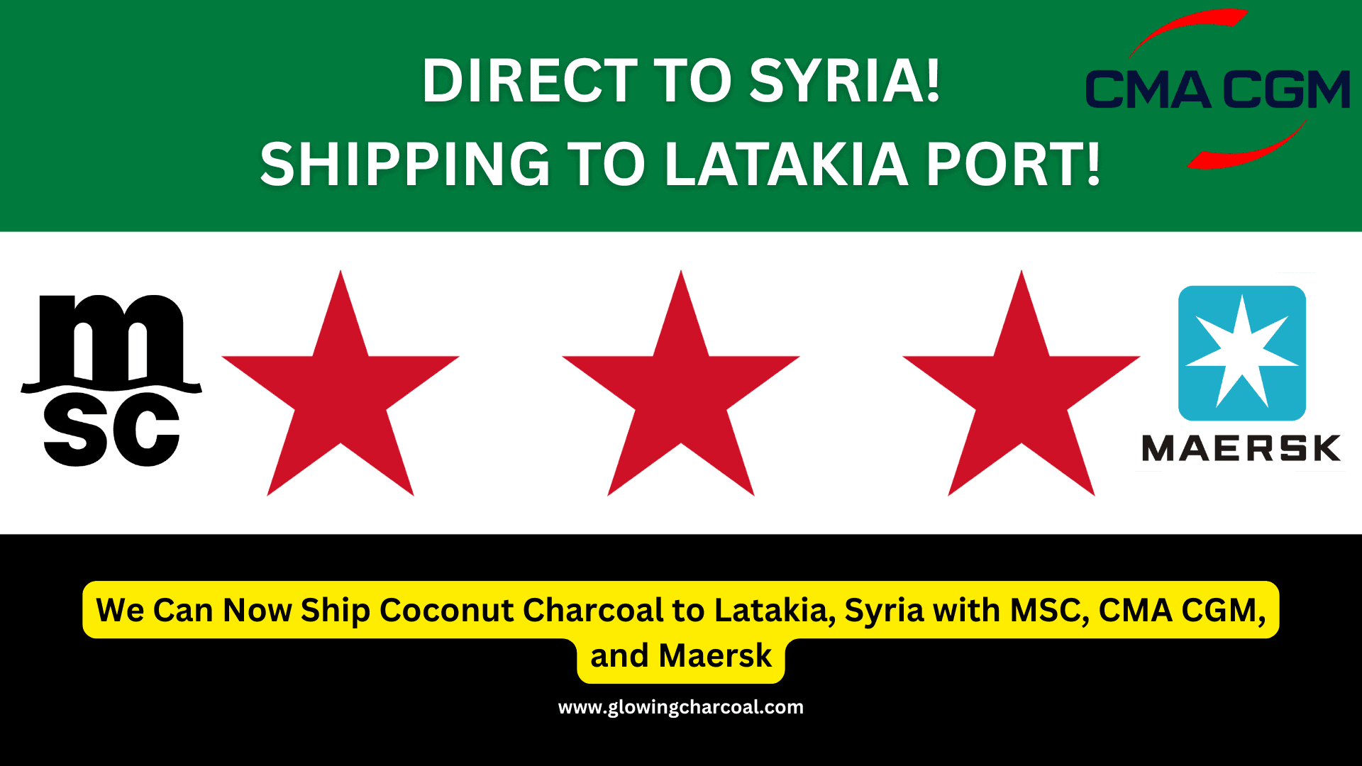 We Can Now Ship Coconut Charcoal to Latakia, Syria with MSC, CMA CGM, and Maersk